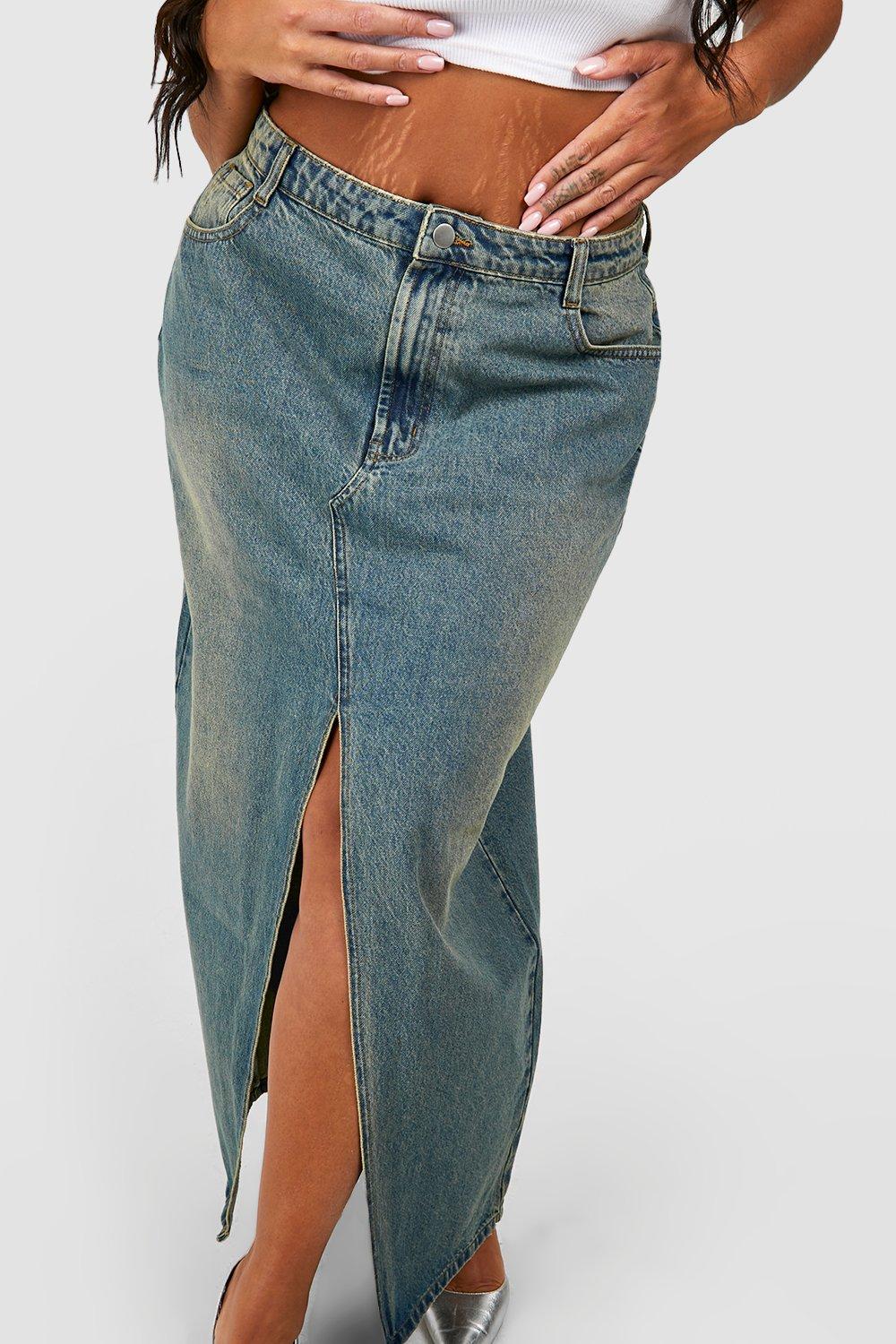 Plus size shop denim skirt boohoo